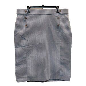 Love‎ Scarlett Striped Pencil Skirt 1X Button Detail Blue